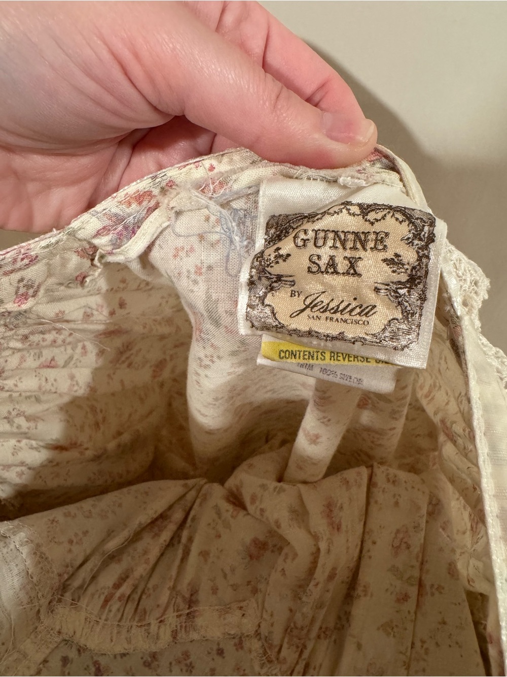 Gunne Sax Cream Dress with Soft Pink Floral Print